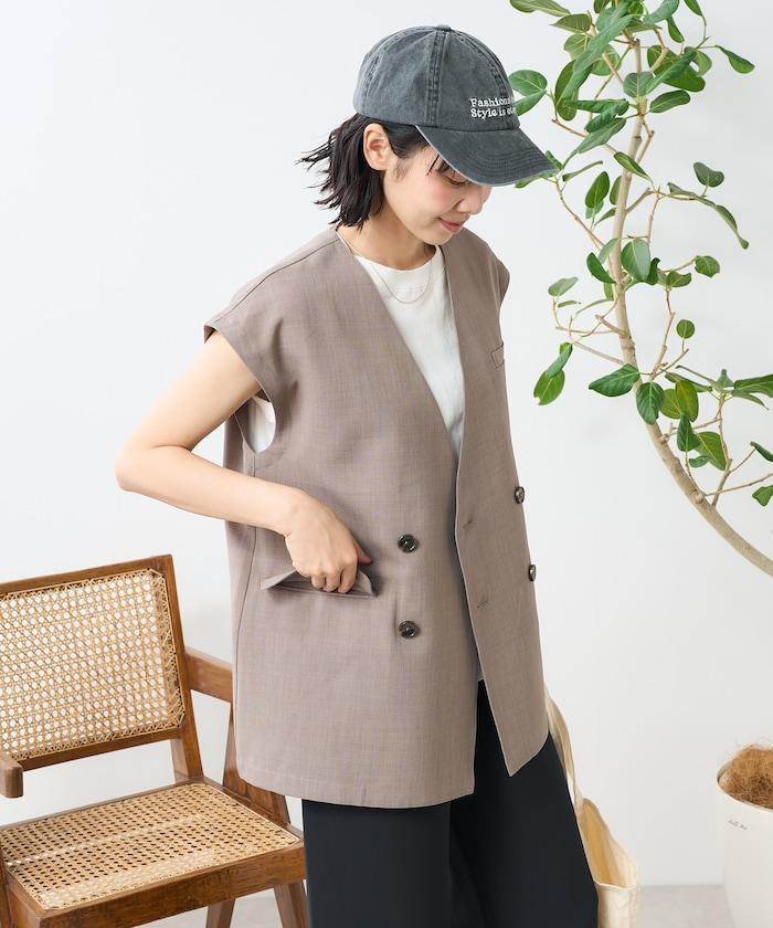 接觸冷感/UV 亞麻觸感 雙層背心＜套裝搭配適用＞