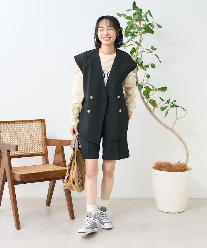 接觸冷感/UV 亞麻觸感 雙層背心＜套裝搭配適用＞