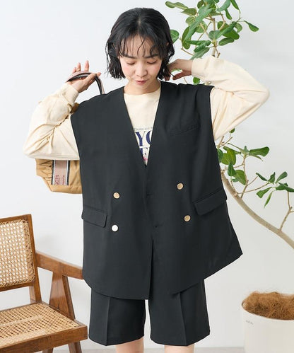 接觸冷感/UV 亞麻觸感 雙層背心＜套裝搭配適用＞