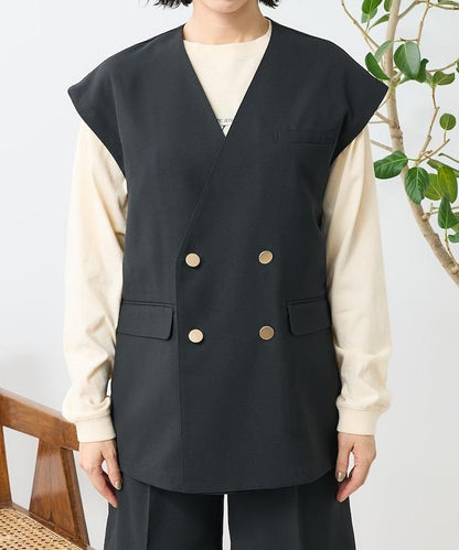 接觸冷感/UV 亞麻觸感 雙層背心＜套裝搭配適用＞