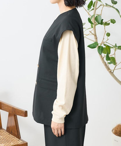 接觸冷感/UV 亞麻觸感 雙層背心＜套裝搭配適用＞