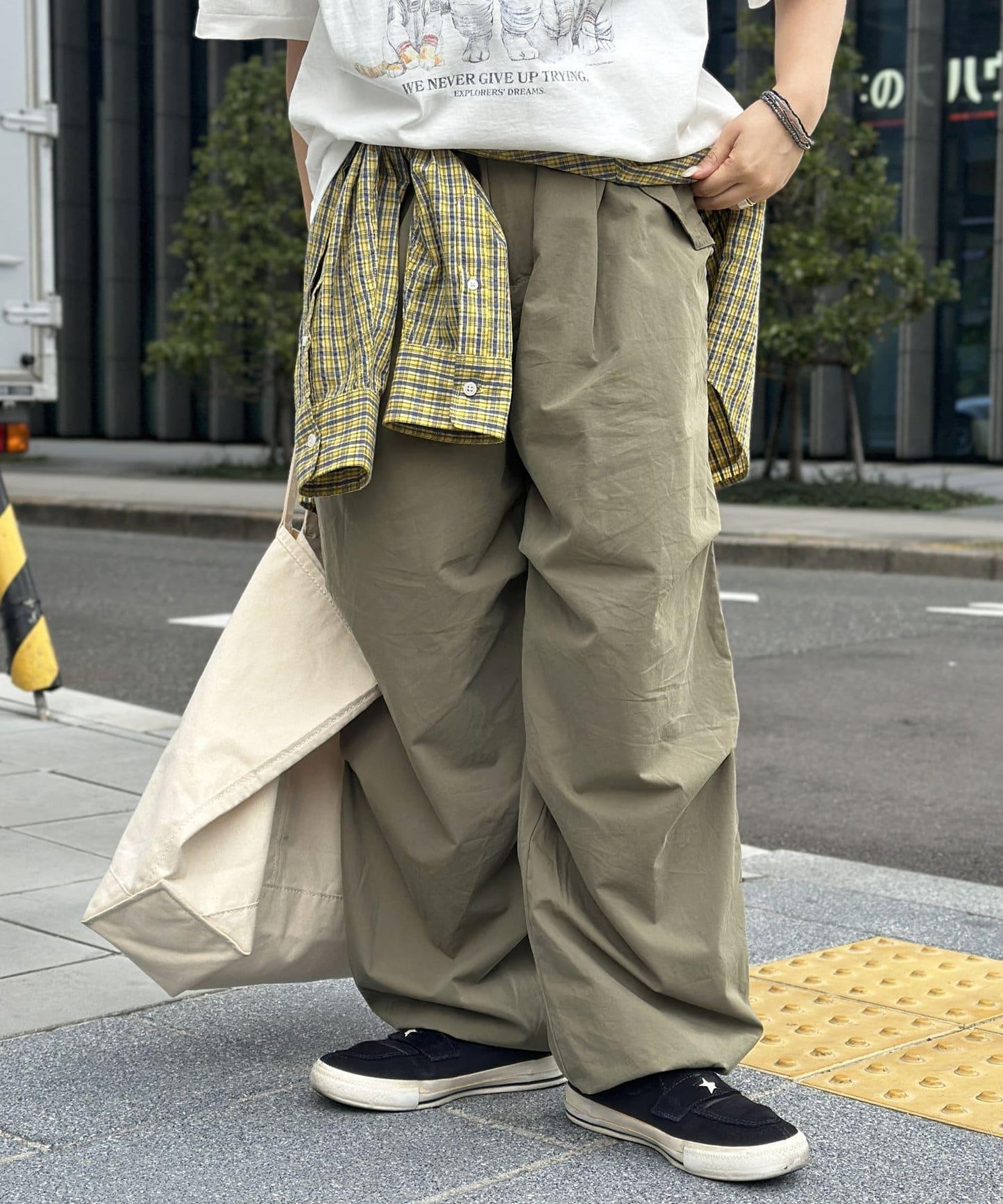 棉尼龍細褶褲