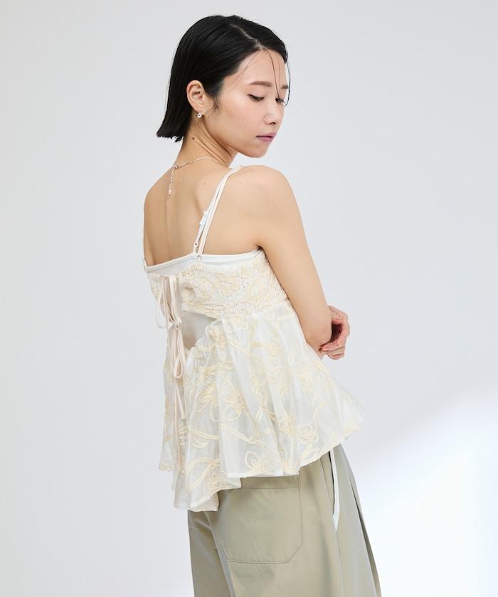 刺繡蕾絲網紗吊帶背心上衣