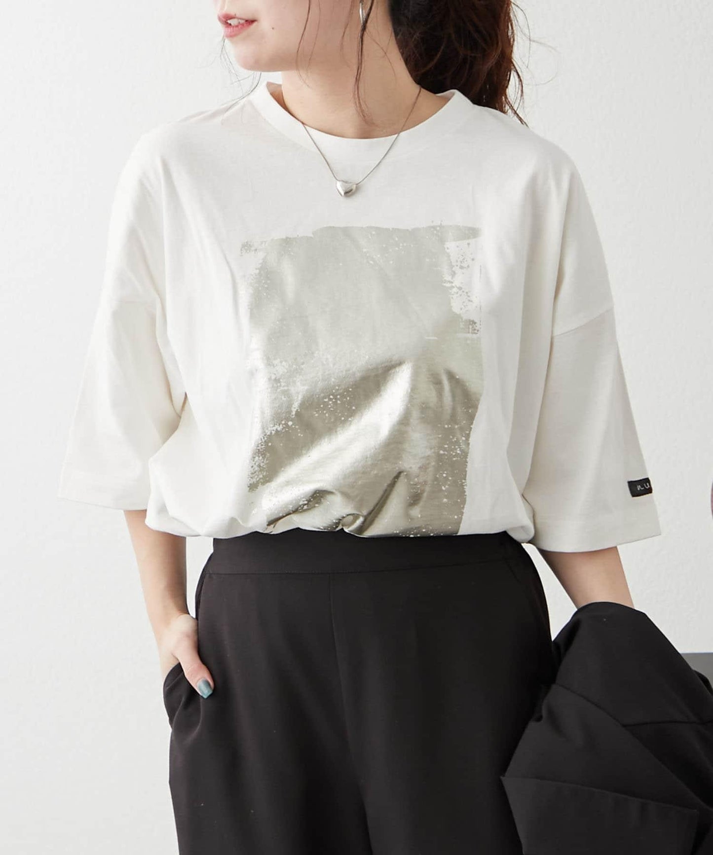 【NUNIFE/】箔印花大T-shirt