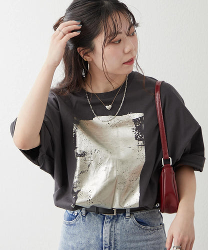 【NUNIFE/】箔印花大T-shirt