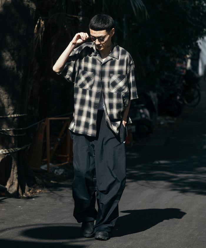 磨邊處理 開領 漸變格子襯衫 短袖