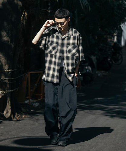 磨邊處理 開領 漸變格子襯衫 短袖