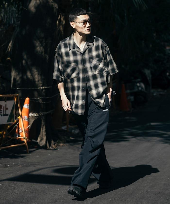 磨邊處理 開領 漸變格子襯衫 短袖