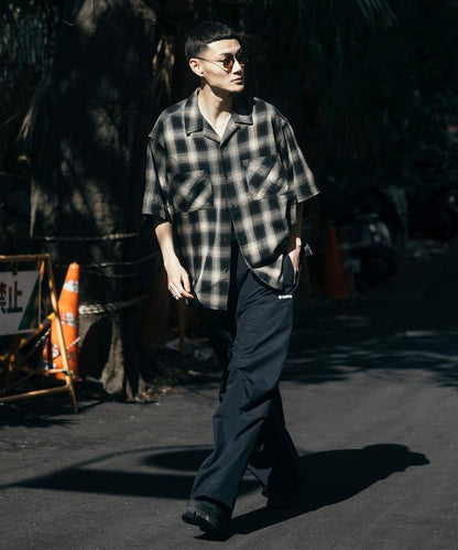 磨邊處理 開領 漸變格子襯衫 短袖