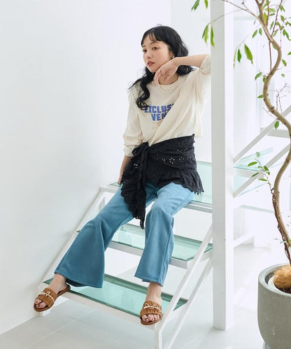 【套裝商品】蕾絲疊層 印花長袖T-shirt