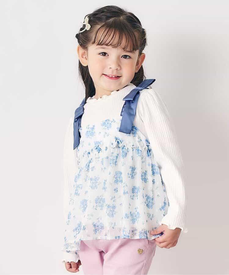 肩蝴蝶結花邊對接上衣