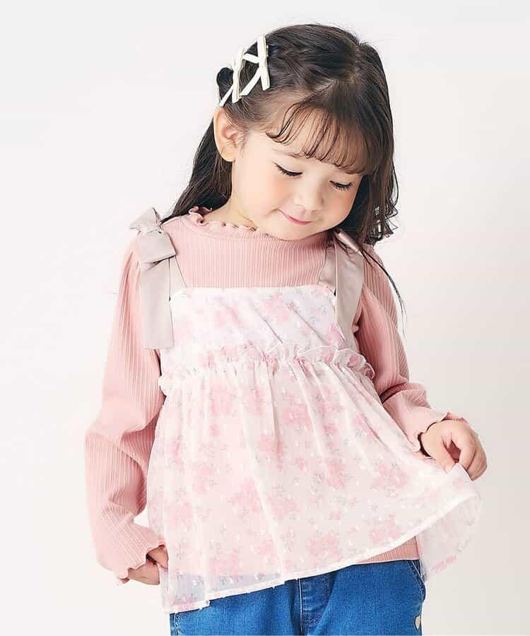 肩蝴蝶結花邊對接上衣