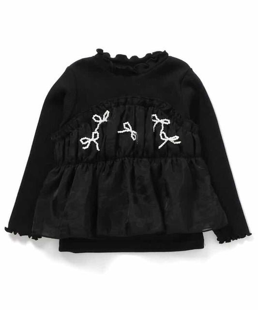 珍珠蝴蝶結拼接上衣