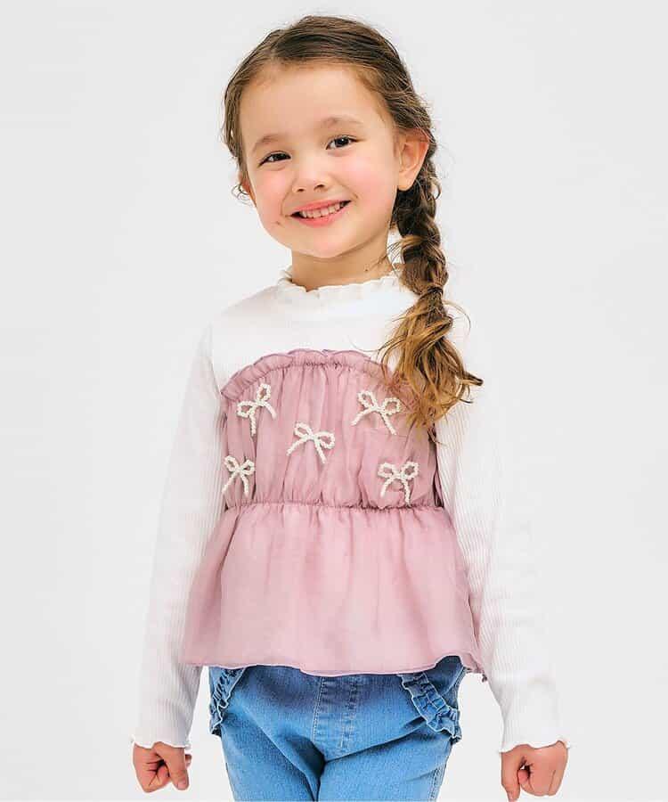 珍珠蝴蝶結拼接上衣