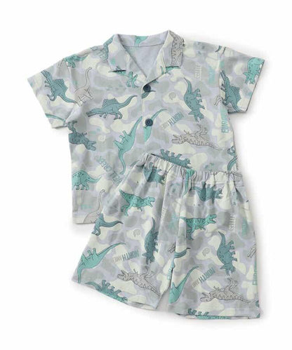 恐龍迷彩圖案開襟睡衣