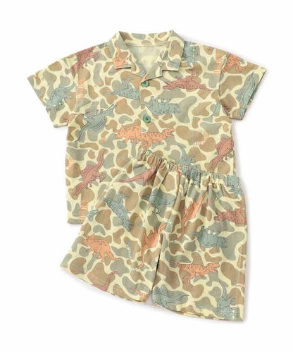 恐龍迷彩圖案開襟睡衣