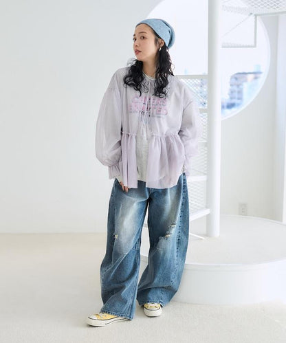 【套裝商品】蕾絲疊層 印花長袖T-shirt