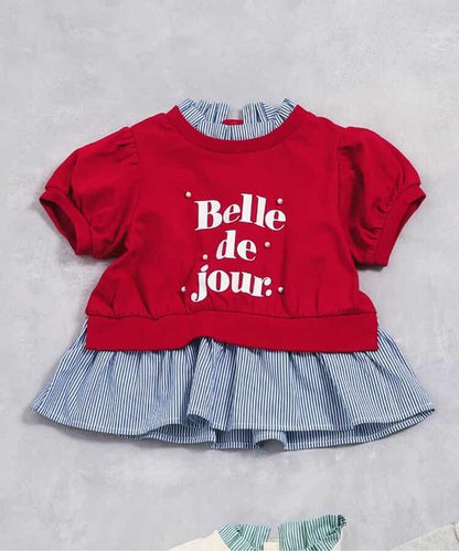 【連衣裙】荷葉領疊層logo印花T恤