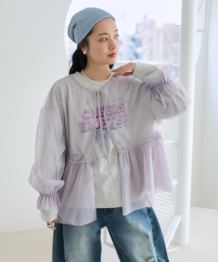 【套裝商品】蕾絲疊層 印花長袖T-shirt