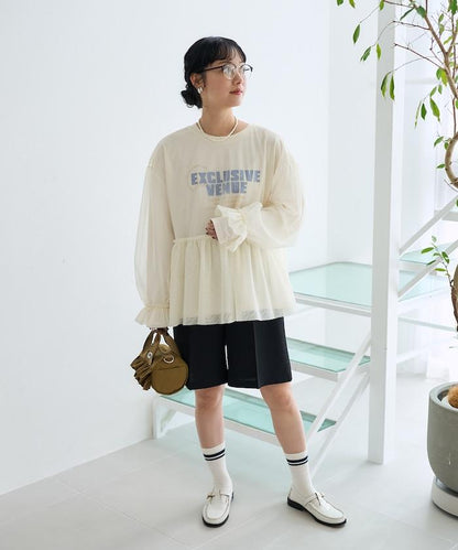【套裝商品】蕾絲疊層 印花長袖T-shirt
