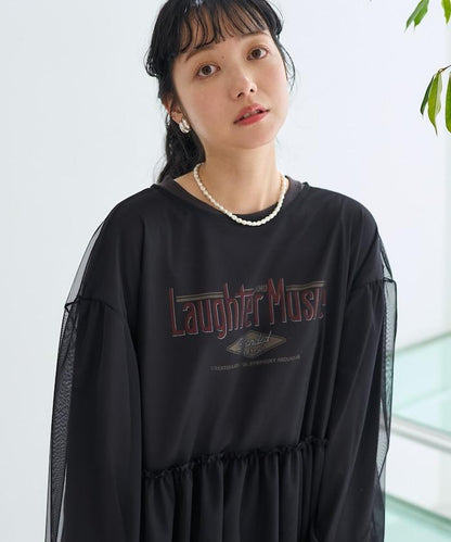 【套裝商品】蕾絲疊層 印花長袖T-shirt