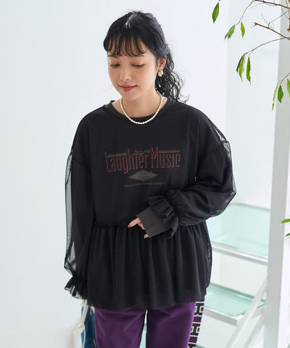 【套裝商品】蕾絲疊層 印花長袖T-shirt