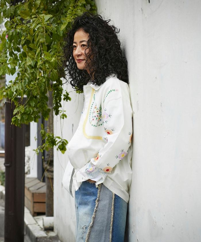 雨傘領 刺繡 襯衫外套