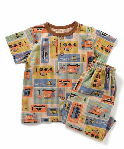 動感車輛圖案開衩睡衣