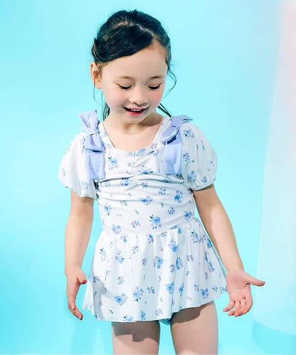 肩蝴蝶結泡泡袖連衣裙泳裝