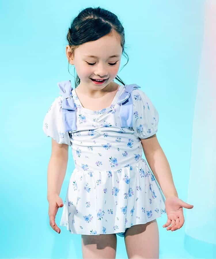 肩蝴蝶結泡泡袖連衣裙泳裝