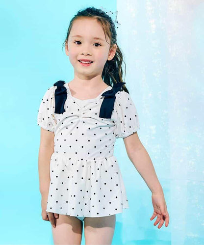 肩蝴蝶結泡泡袖連衣裙泳裝