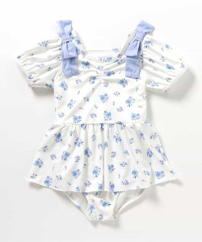 肩蝴蝶結泡泡袖連衣裙泳裝