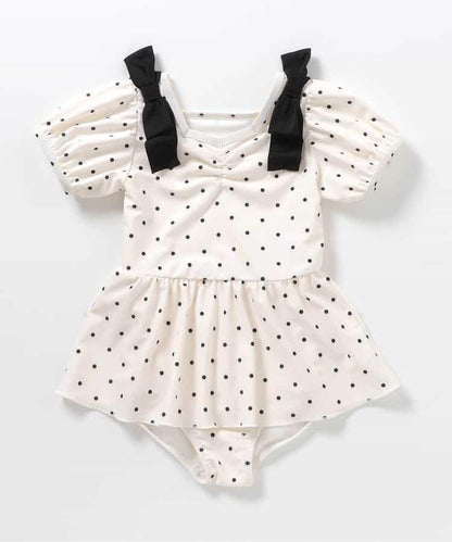 肩蝴蝶結泡泡袖連衣裙泳裝