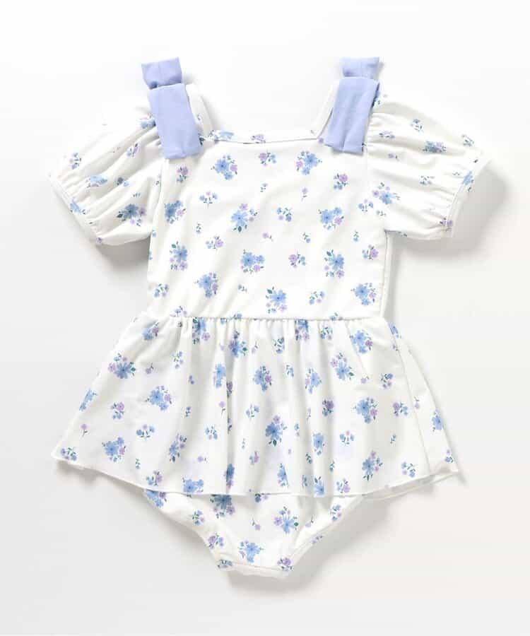 肩蝴蝶結泡泡袖連衣裙泳裝