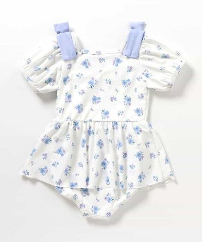 肩蝴蝶結泡泡袖連衣裙泳裝