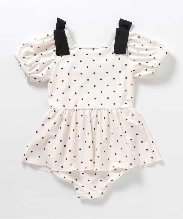 肩蝴蝶結泡泡袖連衣裙泳裝