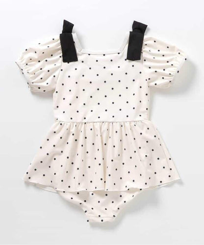 肩蝴蝶結泡泡袖連衣裙泳裝