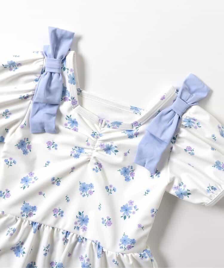 肩蝴蝶結泡泡袖連衣裙泳裝