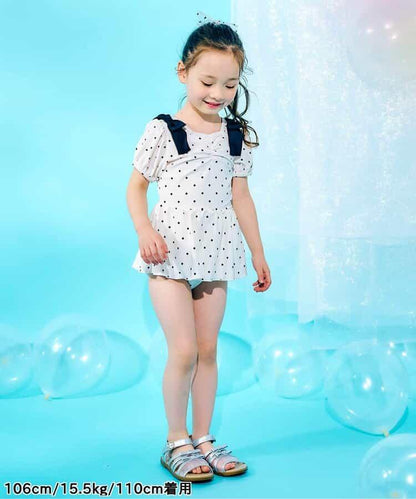 肩蝴蝶結泡泡袖連衣裙泳裝