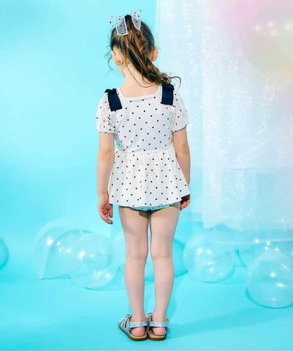 肩蝴蝶結泡泡袖連衣裙泳裝