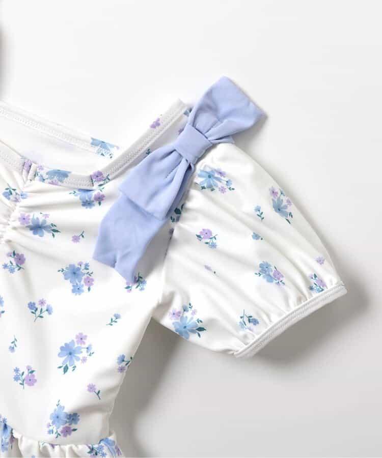 肩蝴蝶結泡泡袖連衣裙泳裝