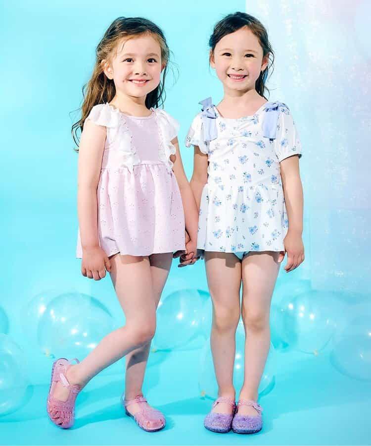 肩蝴蝶結泡泡袖連衣裙泳裝