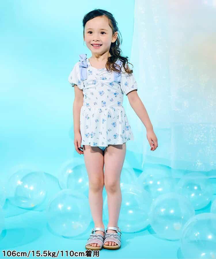 肩蝴蝶結泡泡袖連衣裙泳裝