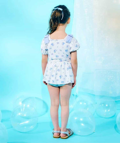 肩蝴蝶結泡泡袖連衣裙泳裝