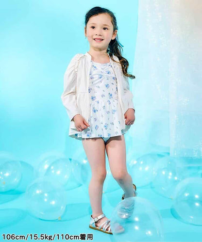 肩蝴蝶結泡泡袖連衣裙泳裝