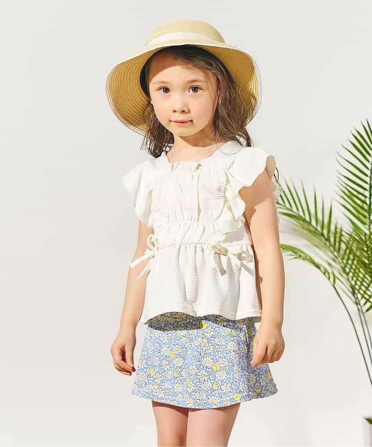 檸檬·花紋收褶分體泳衣