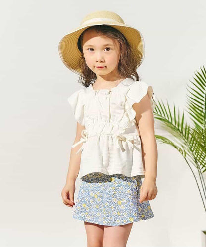 檸檬·花紋收褶分體泳衣