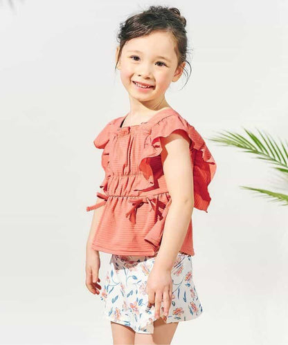 檸檬·花紋收褶分體泳衣