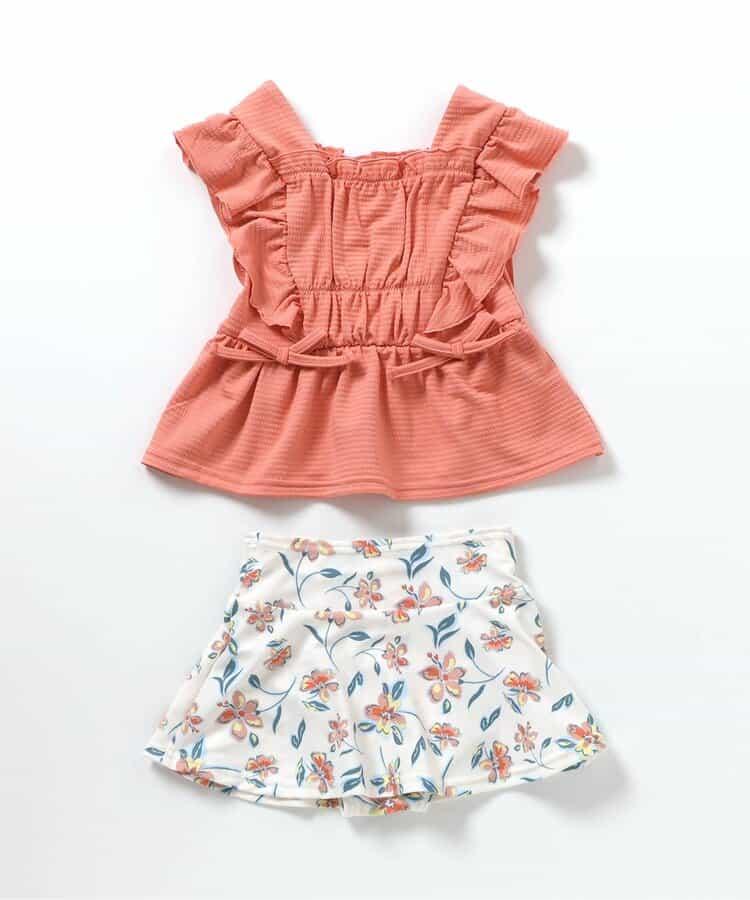 檸檬·花紋收褶分體泳衣