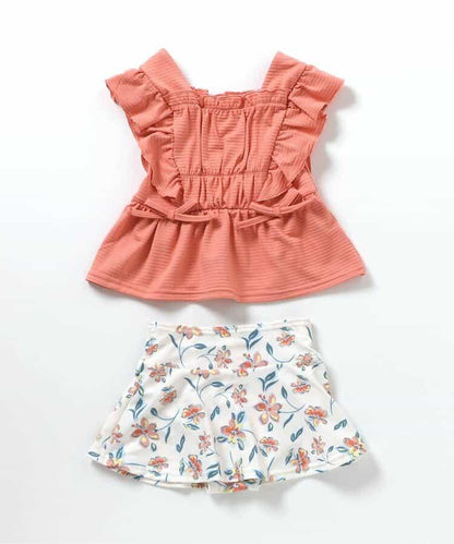 檸檬·花紋收褶分體泳衣